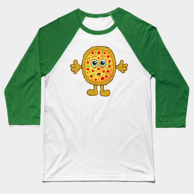 Cartoon Pizza Baseball T-Shirt by MalcolmKirk